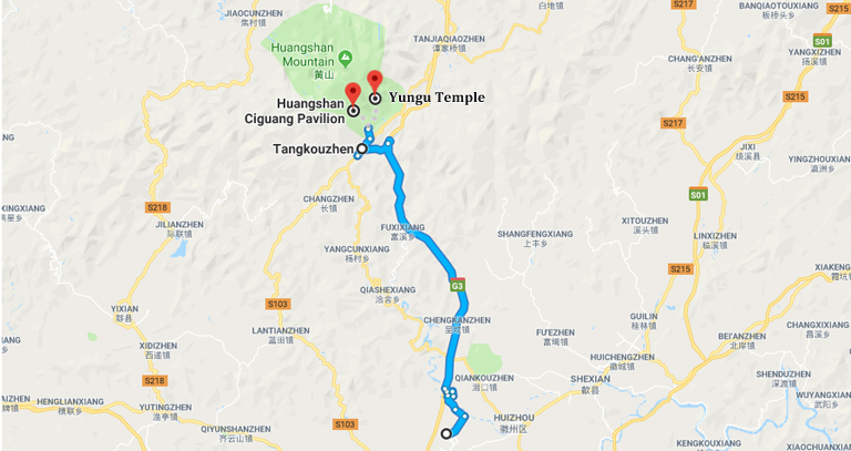 Huangshan North to Huangshan Mountain Map