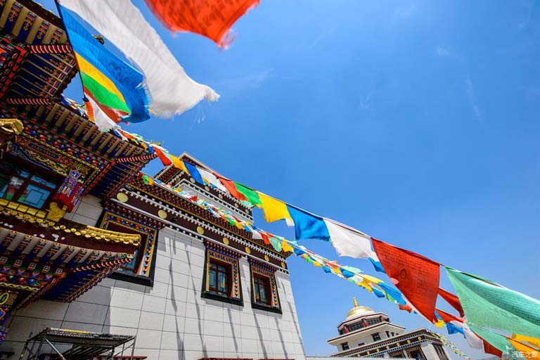 Prayer Flags Waving in Wulan Living Buddha Mansion Ordos Attractions