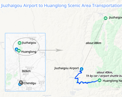 Jiuzhaigou Airport to Huanglong Scenic Area Transportation Map