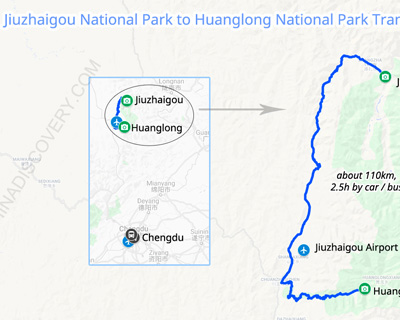 Jiuzhaigou National Park to Huanglong National Park Transportation Map