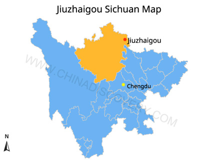 Jiuzhaigou on Sichuan Attractions Map