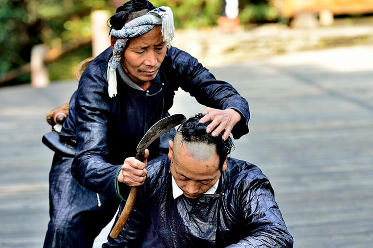 Haircut Ritual at Biasha Miao Village - a Live Shave with a Sickle
