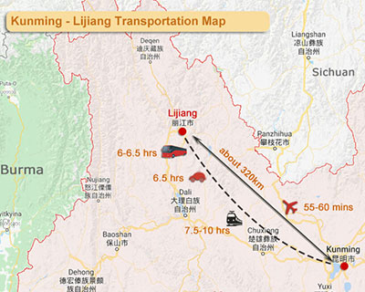Kunming to Lijiang Map