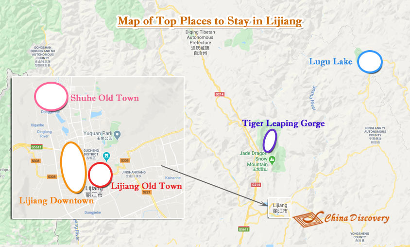 Map of Where to Stay in Lijiang