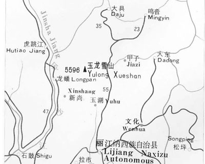 Map of Jade Dragon Snow Mountain