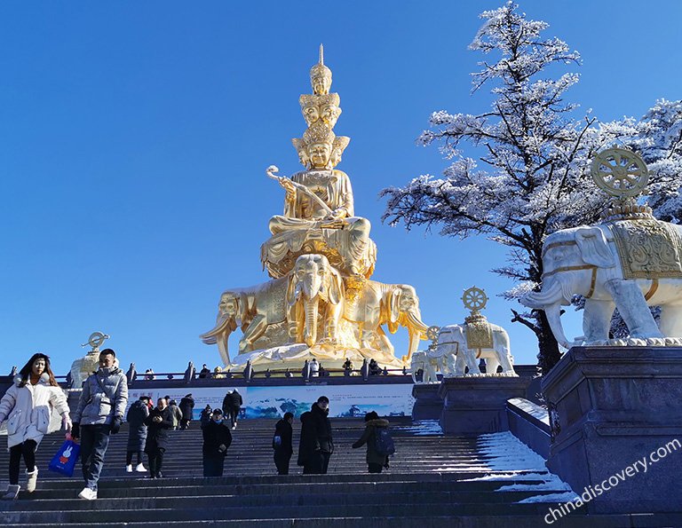 The multi-faced golden statue (48m) of Samantabhadra Bodhisattva at Golden Summit