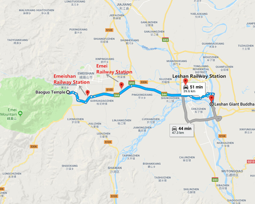 Leshan to Emeishan DrivingMap