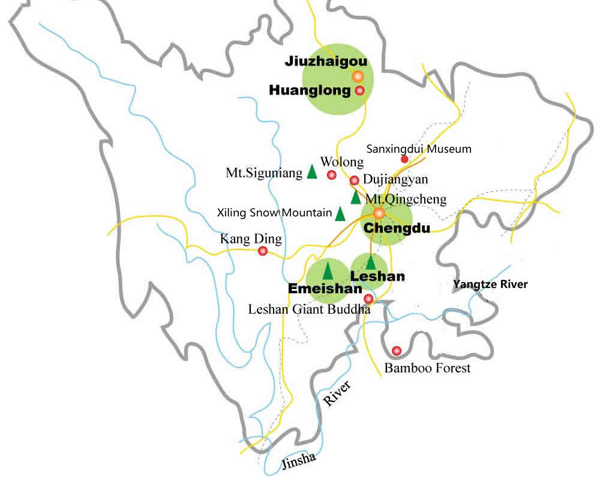 Mount Emei on Sichuan Attractions Map