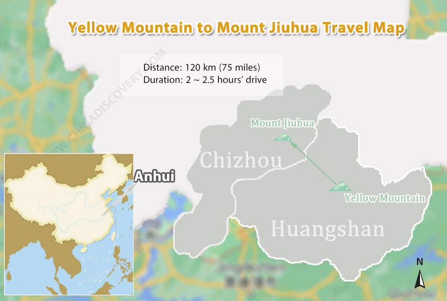 Huangshan to Mount Jiuhua Transfer Map