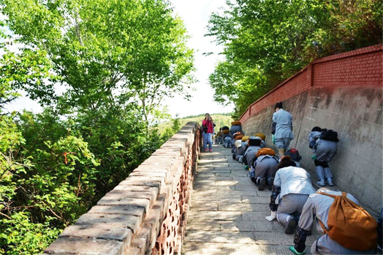 Buddhist Believers Kowtowing to the Peak Mount Wutai Activities