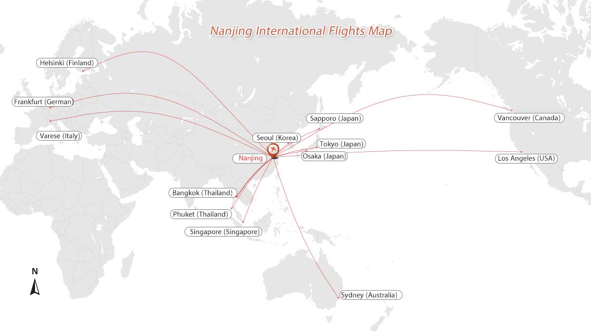 Nanjing International Flights Map