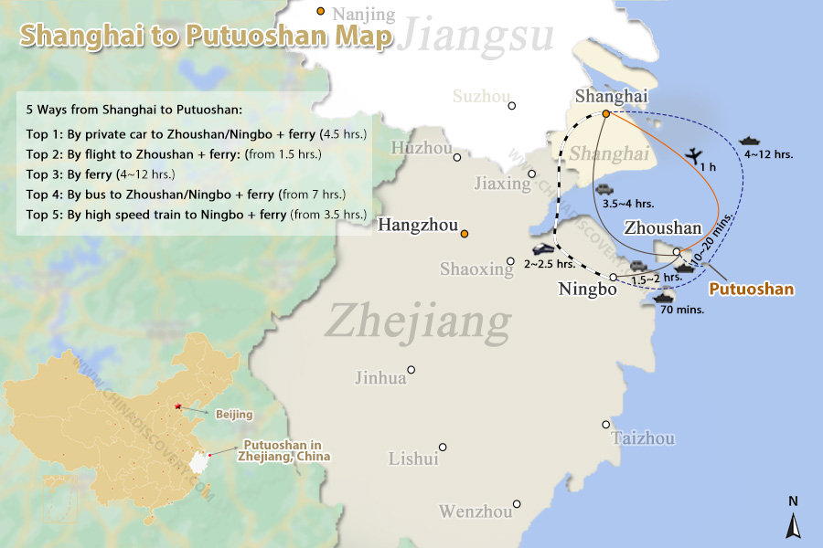 Shanghai to Putuoshan Map