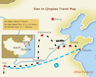 Xian Qingdao Travel Map