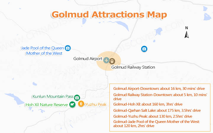 Golmud Attractions Map