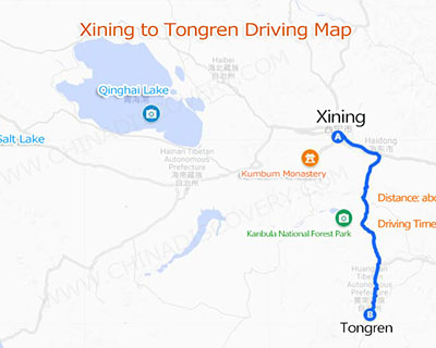 Xining to Tongren Map