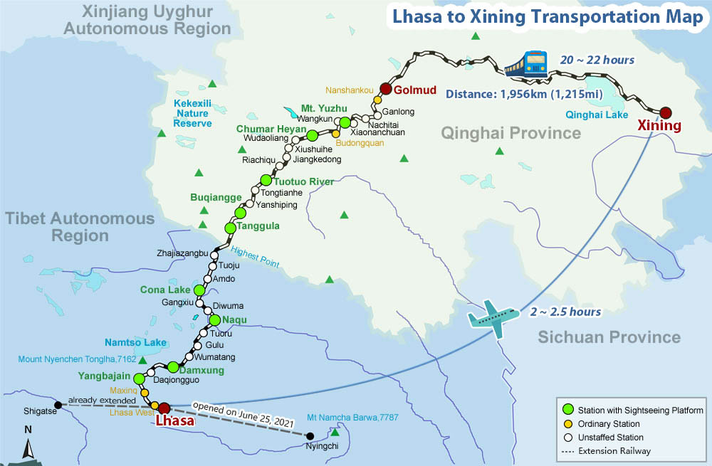 Lhasa Xining Transportation Map