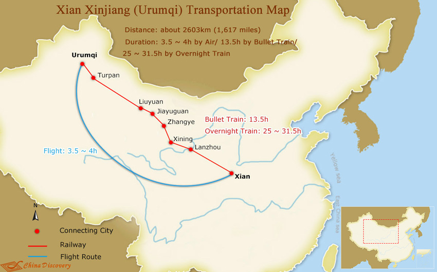 Xian to Urumqi Map