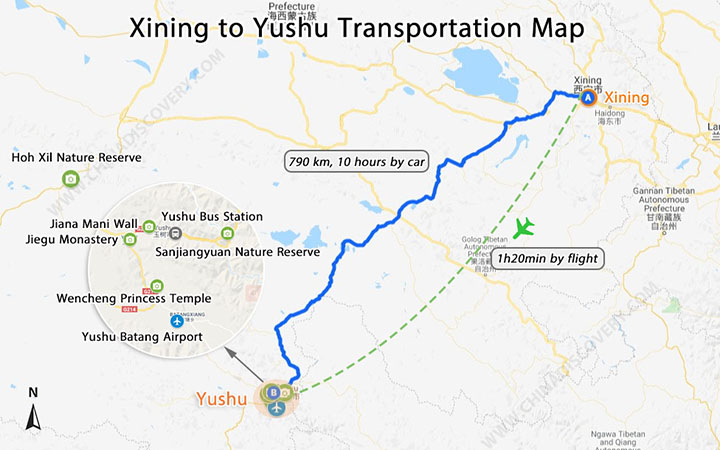 Xining to Yushu Map