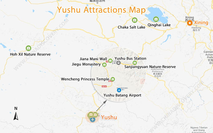Yushu Attractions Map
