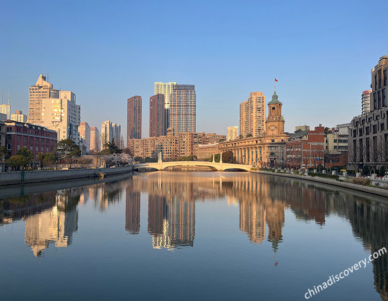 View  Old architecture by Suzhou River from Zhapulu Bridge
