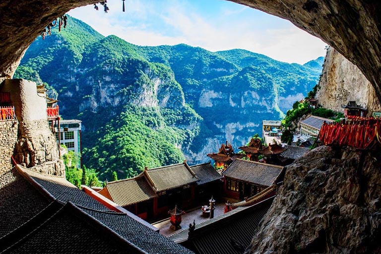 Ancient Style Architectures on Cliff of Mianshan Mountain Shanxi Attractions