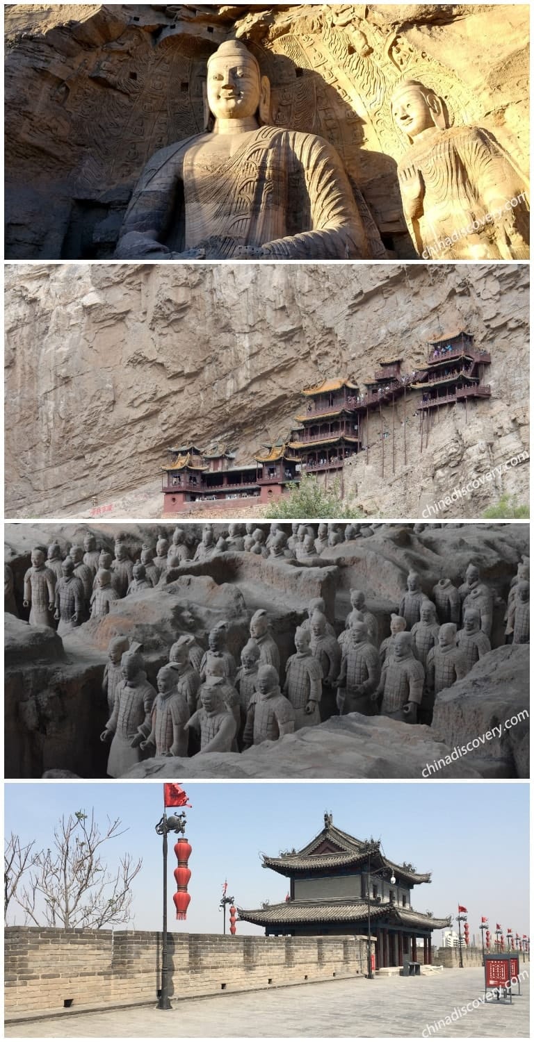 Yungang Grottoes, Hanging Temple in Datong & Terracotta Warriors, Ancient City Wall in Xian Datong Xian Attractions