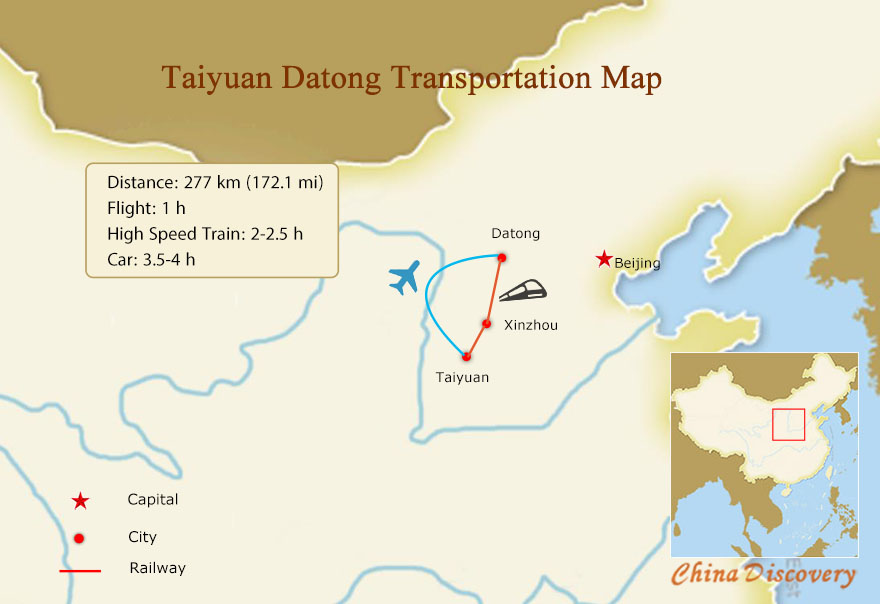 Taiyuan to Datong Transfer Map