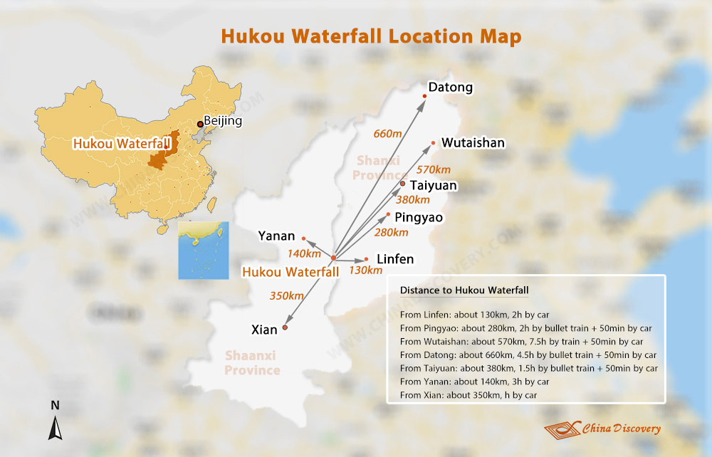 Hukou Waterfall Location Map