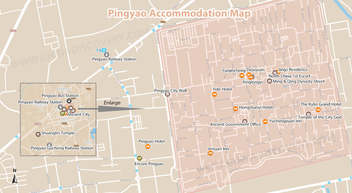 Pingyao Accommodation Map
