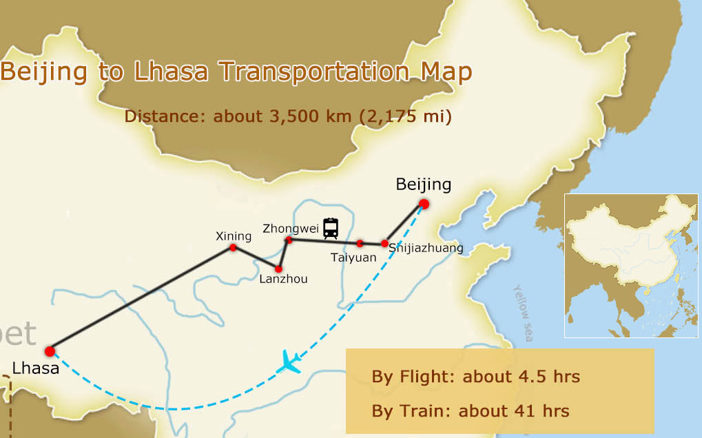 Beijing to Lhasa Tibet Map