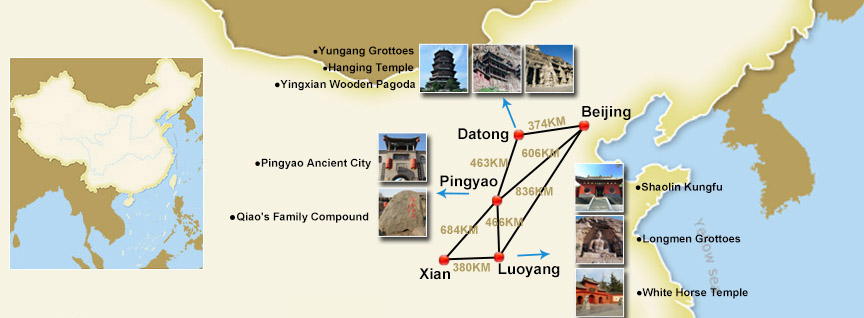 Beijing Xian Pingyao Travel Map