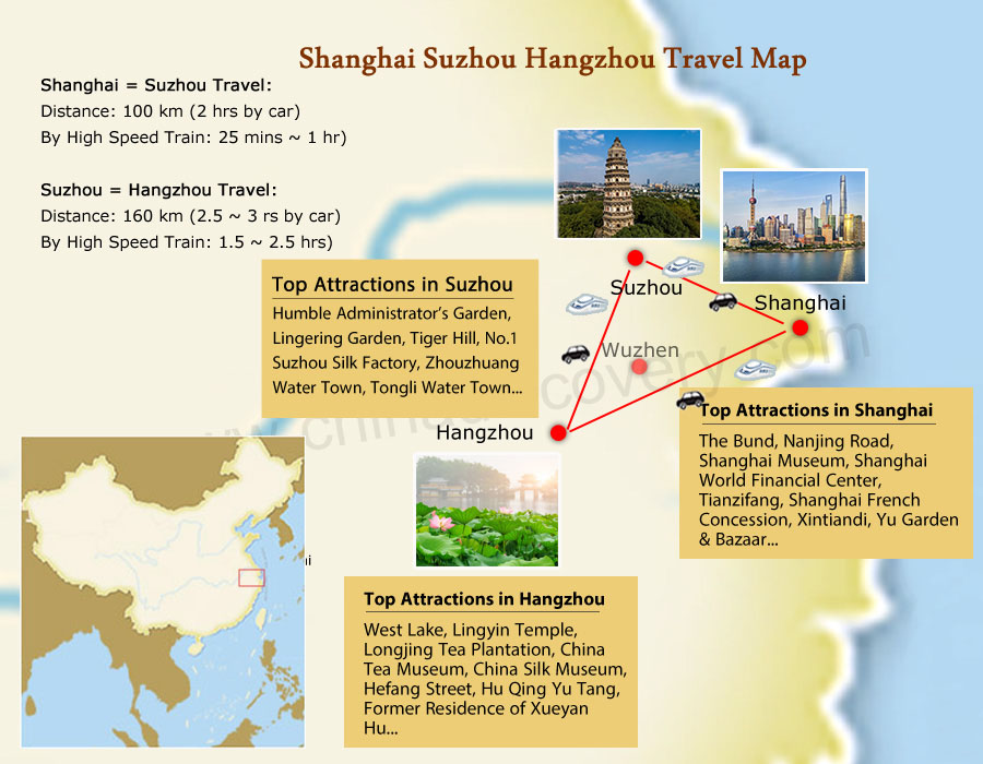 Shanghai Suzhou Hangzhou Tours Map