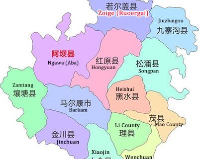 Zoige Ruoergai Aba Ngawa Map