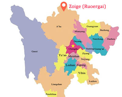 Zoige Ruoergai Sichuan Map
