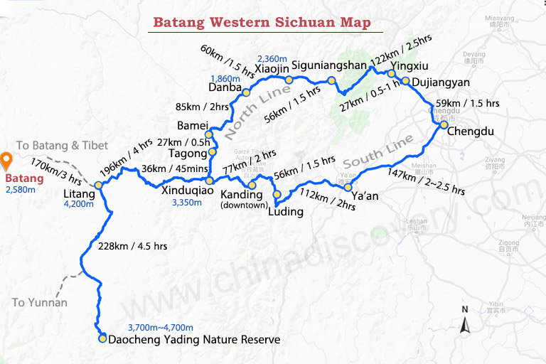 Batang Western Sichuan Map