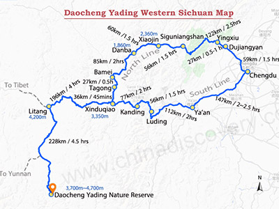 Daocheng Yading Western Sichuan Map