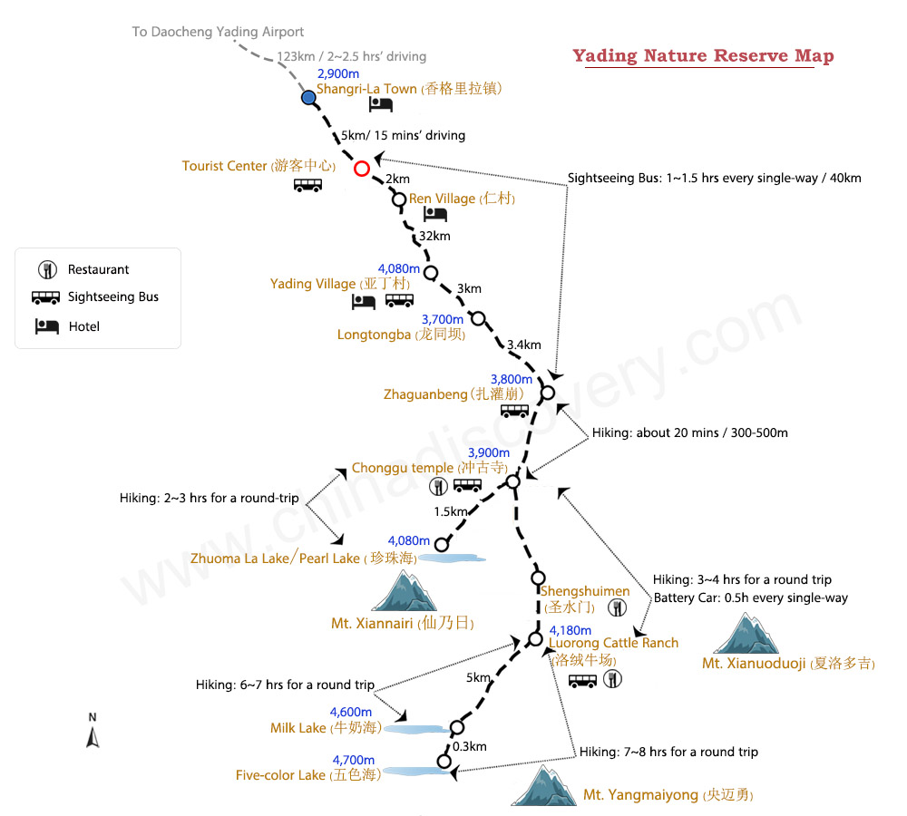 Daocheng to Yading Nature Reserve Map