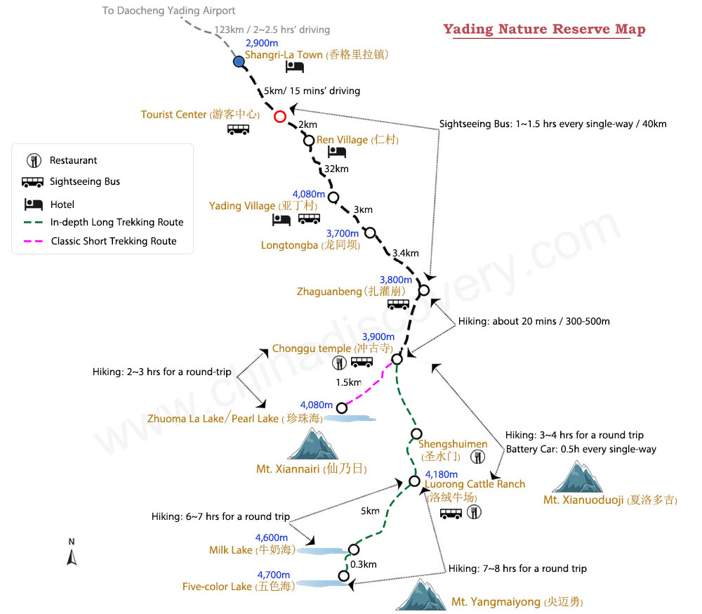 Yading Nature Reserve Map with Trekking Routes