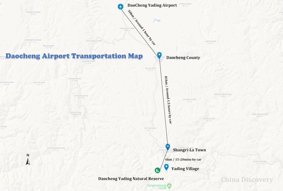 Daocheng Airport Transportation Map