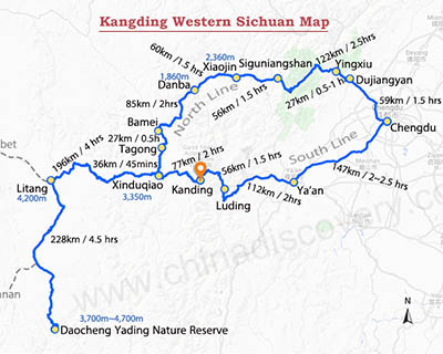 Kangding Western Sichuan Map