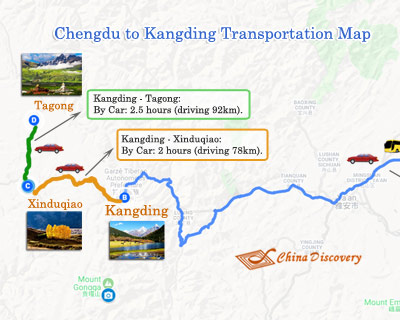 Chengdu to Kangding/Xinduqiao Map