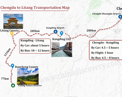 Chengdu to litang Map