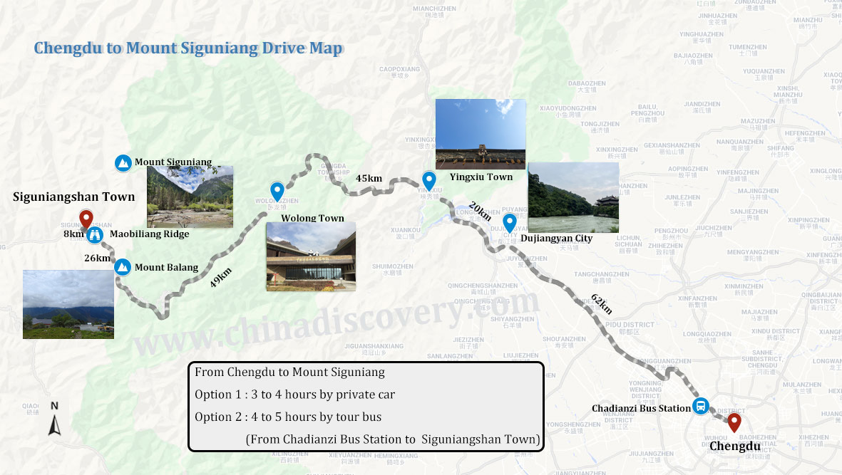 Click to Enlarge Chengdu to Mount Siguniang Map