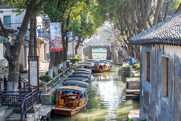 Wooden Boats in Luzhi Water Town Luzhi Water Town