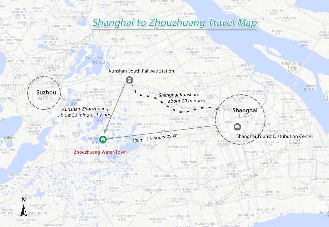Shanghai to Zhouzhuang Water Town Map