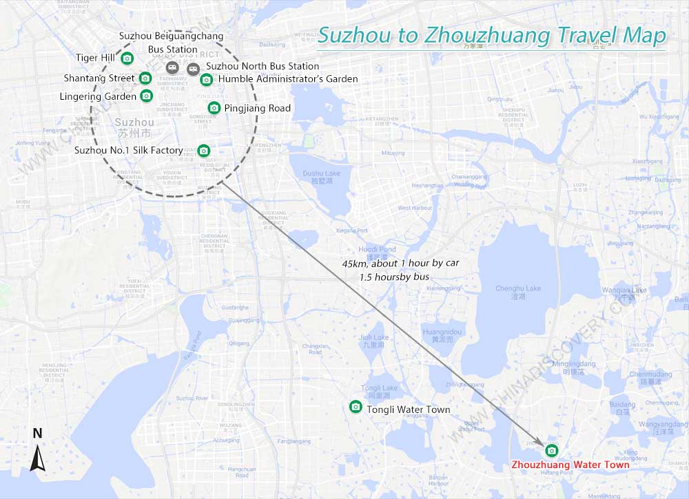 Suzhou to Zhouzhuang Water Town Map