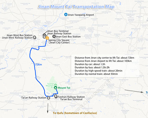 Jinan to Mount Tai Transportation Map