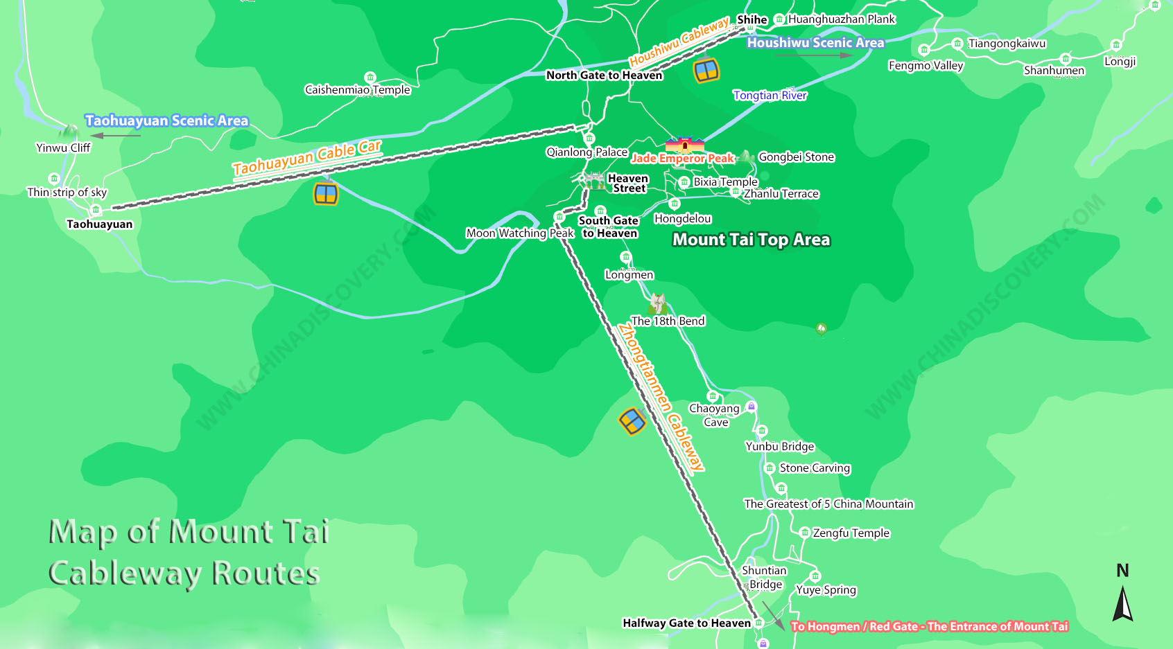 Map of Mount Tai Cableway Routes