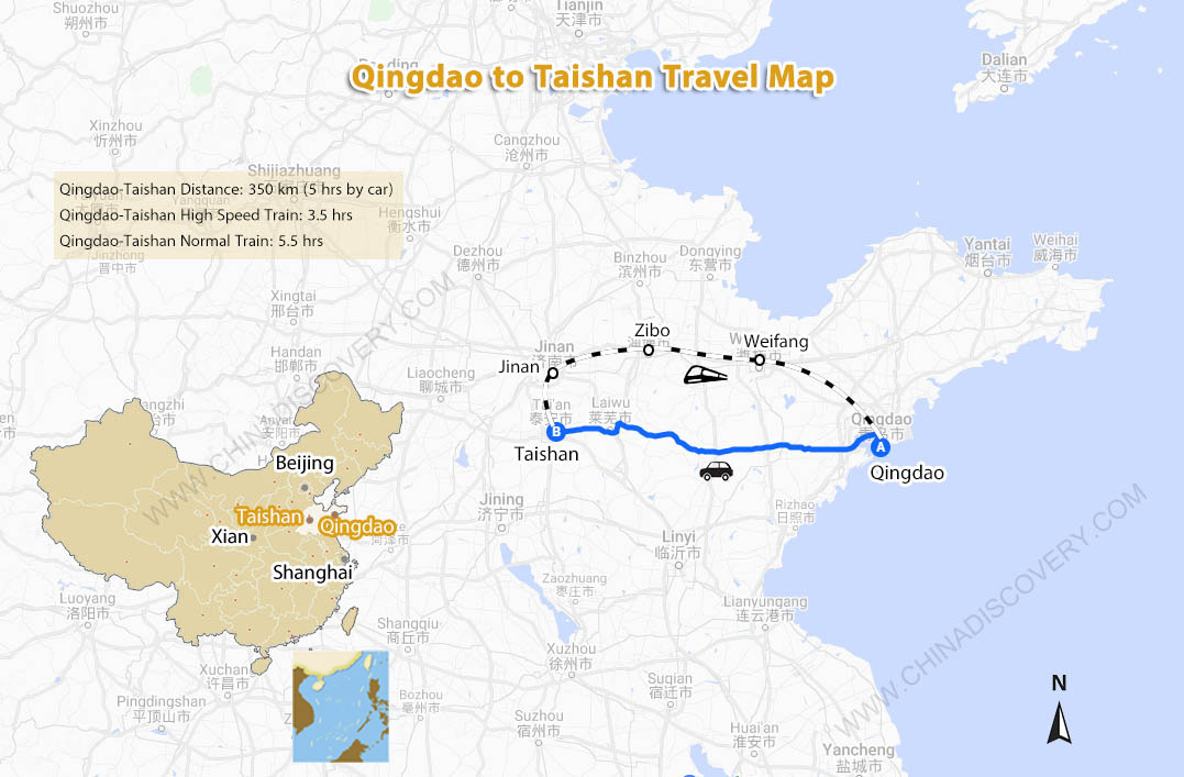 Qingdao to Mount Tai Transportation Map