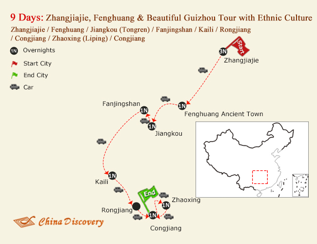 9 Days Zhangjiajie, Fenghuang & Beautiful Guizhou Tour with Ethnic Culture